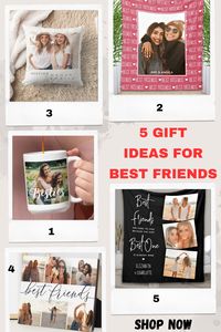 Explore 5 gift ideas for best friends! Add a personal touch with your own pictures and make your besties smile. Click this pin now to create a surprise and unforgettable memories for them. #giftforbestfriend #giftideasforbestfriend