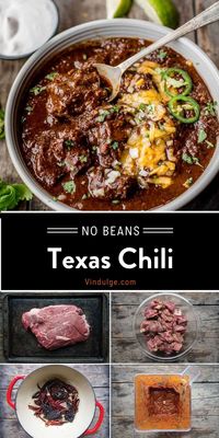 This Texas Chili Recipe has the fundamentals of an authentic Texas inspired meal. Meat, specifically chuck meat, chile, and beer. No beans.