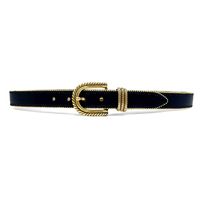 This stylish Jaden belt is a vintage-inspired western buckle set made with black leather and finished with gold trim detail. This classic belt is a timeless addition to any wardrobe. Details: Vintage gold metal hardware Gold ball and chain trim detail Can be worn as a hip or waist belt. Sizing will differ based on where the belt is worn, please refer to the size guide to find your size. Genuine Italian Leather Ethically Made in California