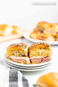 Ham and Cheese Sliders - #cheese #game-day #ham #hawaiian-rolls #potluck #sandwich #sliders #swiss #swiss-cheese #appetizers-2 #recipes #realhousemoms