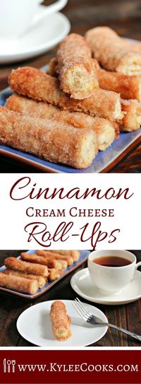 This Baked Cinnamon Cream Cheese Roll-Ups recipe is a simple process that yields an amazing churro-like breakfast treat. 20 minutes in the oven (if you can wait that long) to dig in to these!