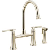 Grandeur takes a playful turn in the Tulham Kitchen collection. Elegant contours combine with art deco motifs for an inventive blend of the traditional and the avant-garde. Brizo Finish: Polished Nickel Brizo Bridge Kitchen Faucet With Side Spray - Kitchen Sink Faucets in Polished Nickel | Size 8.25" | Perigold