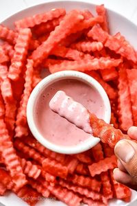 TikTok Watermelon Fries are the ultimate healthy summer snack! Try them with our sweet and tangy strawberry yogurt dip!