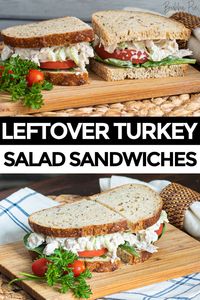 This Turkey Salad Sandwich is a simple and delicious recipe that is great for breakfast or lunch. Tender white and dark meat turkey is mixed with a special blend of ingredients that will make you want to "gobble" this up. There are so many things you can do with it, from making a wrap, a sandwich or putting it on a bed of lettuce. Oh yeah, and it's a great way to use up your leftover turkey from Thanksgiving! #turkeysaladsandwich #turkeysandwich #leftoverturkeyrecipes