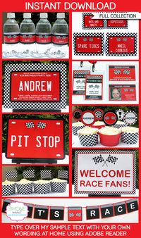 Race Car Party Printables, Invitations & Decorations | Birthday Party Theme templates