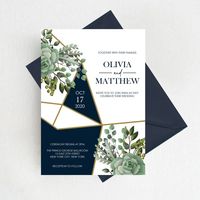 Succulent Greenery Wedding Invitation Suite Navy and Gold | Etsy