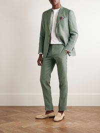 Designed to be worn with the matching jacket, Canali's suit trousers have been tailored in Italy from pure linen. They have slim-straight legs and unfinished hems that can be altered.