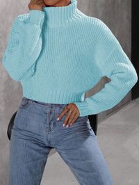 Mint Blue Casual Collar Long Sleeve Fabric Plain Pullovers Embellished Slight Stretch Fall/Winter Women Clothing