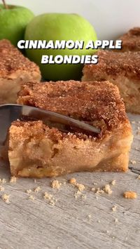 All you need is:  For the apple filling:  2 medium granny smith apples, peeled and diced  20g granulated sugar  1 tsp cinnamon  For the blondie:  170g salted butter, softened  165g Light brown sugar  100g Granulated sugar  1 Large egg + 1 egg yolk  2 tsp Vanilla extract  215g Plain flour  For the topping:  30g granulated sugar  1 tsp cinnamon  Tin size: 8x8”