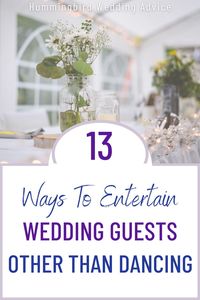 Every wedding should have a way to entertain wedding guests other than dancing. Not that there's anything wrong with dancing at a wedding, but it's nice for guests to have something to do if they want to take a break, or just enjoy sitting. This post has thirteen ways to entertain wedding guests, including wedding entertainment, wedding food, spaces to relax at your wedding, and games for your wedding. // bride // bridal // getting married // guests // dj // band // wedding games // groom // wed