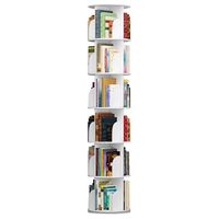 6 Tier Rotating Bookshelf, 360° Wood Rotating Stackable Shelves Bookshelf Organizer for Home, Bedroom, Office (White)_Intexca