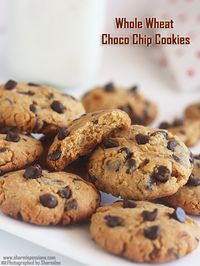 Eggless whole wheat choco chip cookies recipe