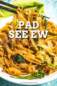 Pad See Ew is a delicious Thai noodle dish with wide rice noodles stir fried in a savory sauce with vegetables and your choice of protein, easy to make!