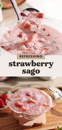 Light and refreshing strawberry sago that's super easy to make with fresh strawberries, coconut milk, tapioca pearls, and any jelly add-ins you like! #sago #strawberry #strawberrysago #nobakedessert | teakandthyme.com