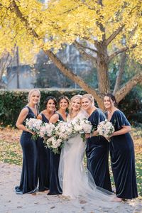 Fall Wedding | DeKalb Courthouse | Atlanta, GA Dark Blue Velvet Bridesmaid Dresses