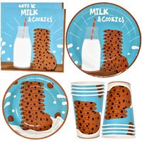 PRICES MAY VARY. Milk and Cookies Party Set Serves 24: Gift Boutique milk & cookies party set includes 24 9” Dinner Plates featuring a stack of chocolate chip cookies and a milk bottle with a straw and milk & cookies printed in white on a blue background and coordinating 50 Luncheon Napkin. 24 7” Dessert Plates featuring a stack of cookies with milk splashes and 24 9 oz. cups coordinate. High Quality: Plates are made of high quality thick paper. Napkins are soft and absorbent. Great for a cookie