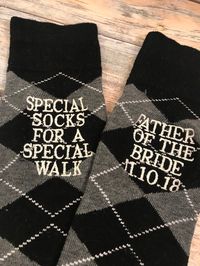 "Welcome to the CRAFTY MOMMA COMPANY where we specialize in Personalized EMBROIDERED Socks for Special Soles! Our socks are sure to bring a smile to your special someone! Whether it's your anniversary or wedding day, we have your feet covered! All socks can be personalized to your custom wishes. We like to keep the embroidery up to 5 lines and 8 characters per line, however, we do accommodate several longer words on some of our best sellers, i.e., \"wedding officiant, significant otter, and Groo