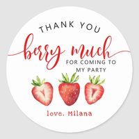 Strawberry Theme Girl Birthday Party Classic Round Sticker Size: Small, 1½ inch. Gender: unisex. Age Group: adult.