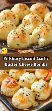 Explode your taste buds with Pillsbury Biscuit Garlic Butter Cheese Bombs. These fluffy biscuits are stuffed with cheese and coated in garlic butter, creating a mouth-watering appetizer or side dish that’s explosively delicious. #CheeseBombs #GarlicButter #PillsburyBiscuits