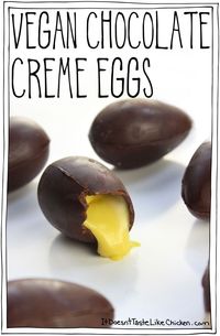 These Vegan Creme Eggs are just like the Cadbury Creme eggs, except they are even BETTER! For real, these are the kind of treat that you sample and your eyes pop open in surprise at deliciousness upon that first taste. They're vegan (which instantly makes them better in my book), and instead of flavourless glucose syrup (like in the store-bought version), I make mine with rich agave syrup. SO much yum.