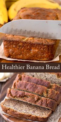 Healthier greek yogurt banana bread that uses no sugar, oil or butter. This banana bread uses honey and the sweetness of ripe bananas! This banana bread is great gluten free too! #healthybananabread #bananabreadgreekyogurt