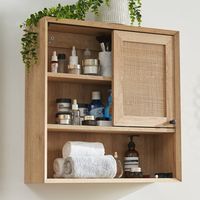 Kueen Rattan Wall Mounted Bathroom Cabinet with Sliding Door & Adjustable Shelves