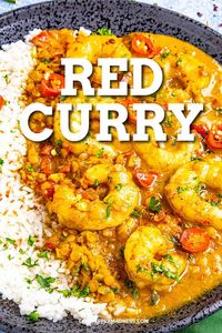 Red Curry Recipe - This Thai red curry recipe is so easy to make with red curry paste and coconut milk, served with shrimp and lentils, though you can use your favorite proteins and vegetables. Done in under 30 minutes! #curry #easymeals #thaifood