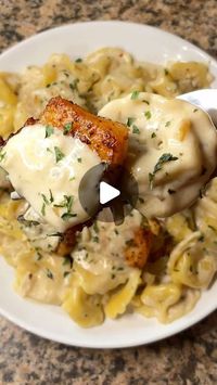 Carman Wilken on Instagram: "This Creamy Garlic Tortellini with Salmon Bites was absolutely delicious! The recipe is at the end of the video 😊. #tortellini #garlic #salmon #easyrecipe #yum"