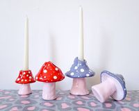 Handmade Mushroom Candle Stick Holder Fits a standard candle stick from like Michaels or whatever ✨️ Sculpted in clay and painted with durable enamel paint Each Mushroom is unique and size varies slightly Super cute and functional mushys! 🍄 ❤️ Choose 1 mushy or pick any 2! ✨️Item ships from Toronto, Canada (East York) Feel free to reach out to arrange for pickup if you're nearby! ✨️All items are Final Sale.  ✨️Have a question or concern about your order? Please reach out to see how I can help!