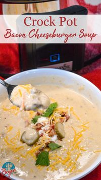 This loaded crock pot cheeseburger soup captures all the flavors of a classic bacon cheeseburger in soup form. Ground beef, bacon, veggies, condiments, and toppings - it's all slowly simmered together in the slow cooker for maximum mouthwatering goodness.