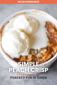 Easy Peach Crisp for Two! This vegan peach crisp is perfect for summer nights when you want an easy dessert without a lot of effort. Serves two!