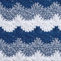 A simple, but elegant eye-catching throw. Lacy fans and clusters create a ripple-like effect. Crochet kit includes Mary Maxim Starlette and Starlette Ragg yarns.