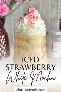 This delicious white chocolate and strawberry iced coffee tastes like a white chocolate covered strawberry dipped in coffee. Yum! Perfect for day, but easy to dress up for a Valentine's Day coffee as well. Find the full recipe on the blog.