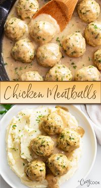 These Chicken Meatballs are so juicy and flavorful, you'll forget all about beef! This recipe comes with an easy brown gravy that you'll want to put on everything! Serve with mashed potatoes for an easy and comforting dinner idea.