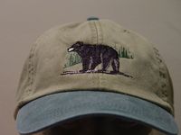 NEW EMBROIDERED BLACK BEAR WILDLIFE BASEBALL HAT (HATS SHOWN ARE KHAKI/FOREST GREEN, KHAKI/NAVY BLUE, KHAKI/ROYAL BLUE AND KHAKI/BLACK) Adams Optimum 6 Panel Two Tone Color Baseball Hat Low Profile - 100% Cotton Twill Adult Cap Pigment Dyed - Garment Washed Hat 6 Panels with Sewn Matching Eyelet Visor with 3 Rows of Stitching Pre-formed Bill - Leather Strap with Brass Grommet Adjustable - One Size Fits Most An Extremely Comfortable Baseball Hat! Enjoy the Embroidered Black Bear Wildlife Hat! We