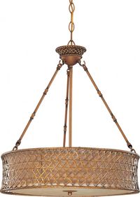 Lewis Lighting & Home in Benton, Arkansas, United States, Nuvo 8R3U, Abbott - 3 Light Pendant w/ Beige Linen Weave Shade, Abbott, Rustic Rattan