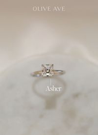 14K White Gold | Asher features a classic asscher center stone set in a traditional solitaire setting on a half round shank.