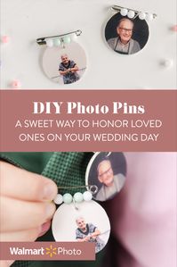 Remember loved ones on your wedding day with this sweet wedding DIY project. Use a wooden charm, attach a photo, hook on a ring and a beaded safety pin to finish it off. Pin this sweet wedding charm to the inside of a suit jacket or onto a ribbon surrounding the base of a bouquet. Keep the memory of loved ones close with this wedding project tutorial.