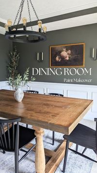 Gave our dining room a little ✨glow up✨ (ad). We partnered with @loweshomeimprovement to paint the whole room using the color Cast Iron by Sherwin Williams & it's GORGEOUS! 😍🌿 It was exactly what we were looking for to transform this room into the moody, vintage-inspired space we had dreamed of. We still have a few more ideas to bring the whole room together, but I think the paint color is definitely the star of the show. 💚 Head to your local Lowe's or shop the #affiliatelink in my bio to pla...