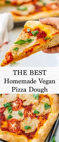 Homemade vegan pizza dough. A delicious chewy pizza crust that you can make with only 6 simple ingredients. #vegan #pizzadough #pizzacrust