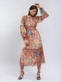 Buy Multi-Color Abstract Print Maxi Dress Online - Label Ritu Kumar India Store View