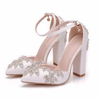 LBSFY - White 11CM Rhinestone Sandals Pointed Shoes Women Sweet Luxury Platform Wedding High Heels