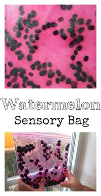 Watermelon Sensory Bag. Takes less than a minute to set up. Perfect Summer Sensory Play without the mess.