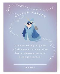 Three fairies wave their wands to create a shimmering background for this Sleeping Beauty inspired Disney Baby Shower Invitation.