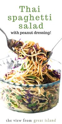 This yummy Spicy Thai Spaghetti Salad is an delicious twist on a potluck classic ~ quick to prepare using common ingredients, the Asian flavors in this colorful pasta salad really pop!