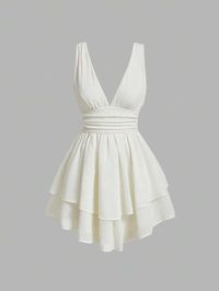 Beige Sexy Collar Sleeveless Woven Fabric Plain A Line Embellished Non-Stretch Women Clothing