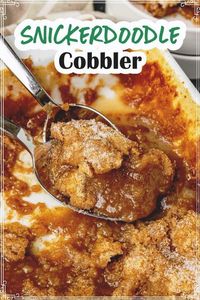 Snickerdoodle Cobbler tastes like a fresh batch of cinnamon sugar cookies baked into a gooey pie. Perfect with a scoop of vanilla ice cream! This Snickerdoodle version is a fun alternative because it takes the idea of a cobbler, but with the flavors of your favorite childhood cookie.