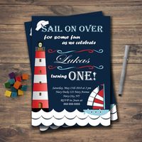 Nautical Sailor Birthday Party Invitation, Nautical Party, Sail on over, First birthday, printable b