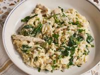 This one pot orzo recipe with lemon, cheese, and chicken has a similar texture to risotto.