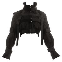 Dolce & Gabbana black nylon cropped parachute bomber jacket with multiple velcro bondage style fastenings. Fall-Winter 2003